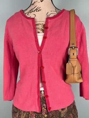 Vintage Y2K Barbiecore Pink Button Front Cardigan Women’s Size Small